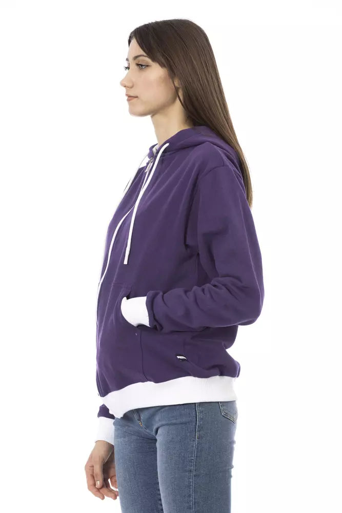 Purple Cotton Women Sweater with Adjustable Hood