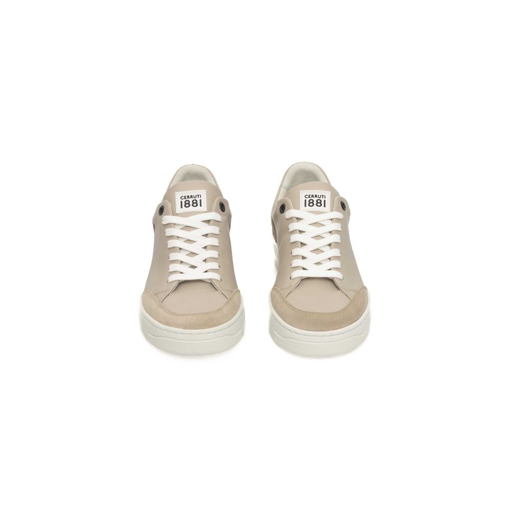 Beige Cowhide Women Platform Sneaker