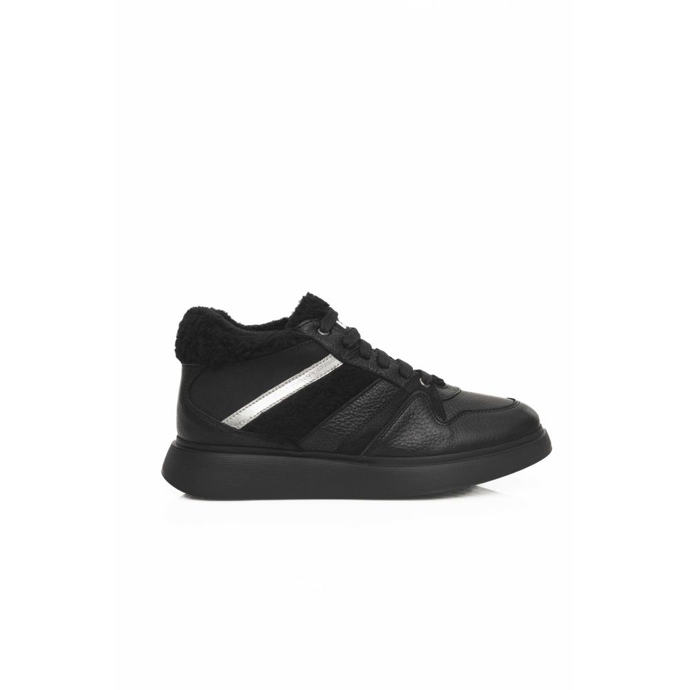 Black Cowhide Women Platform Sneaker