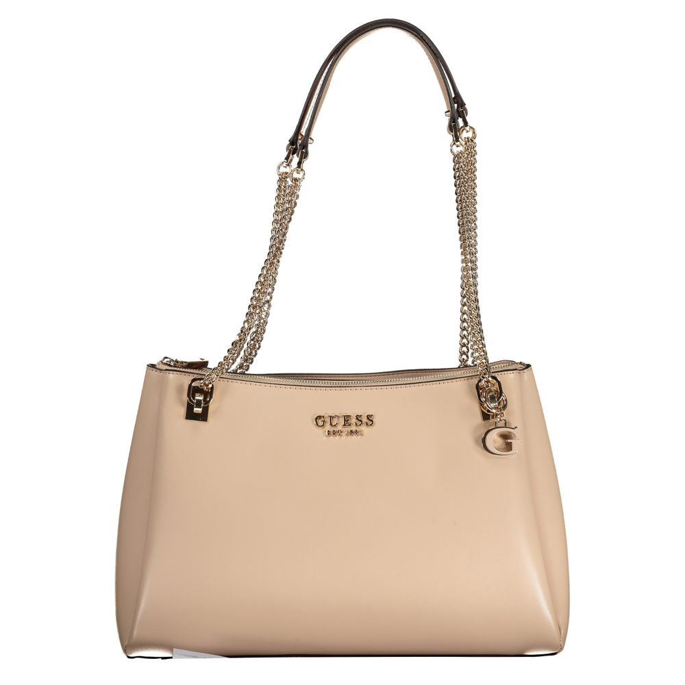 Beige Polyurethane Women Handbag