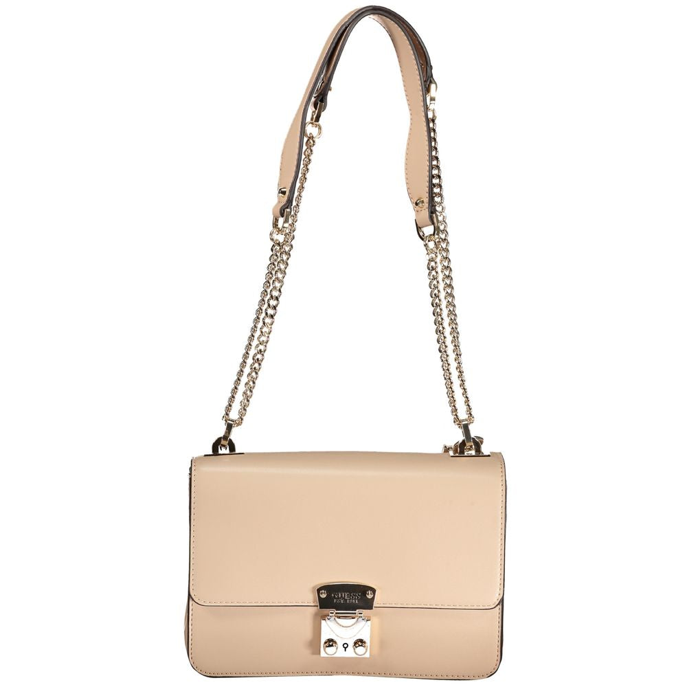 Beige Polyurethane Women Handbag