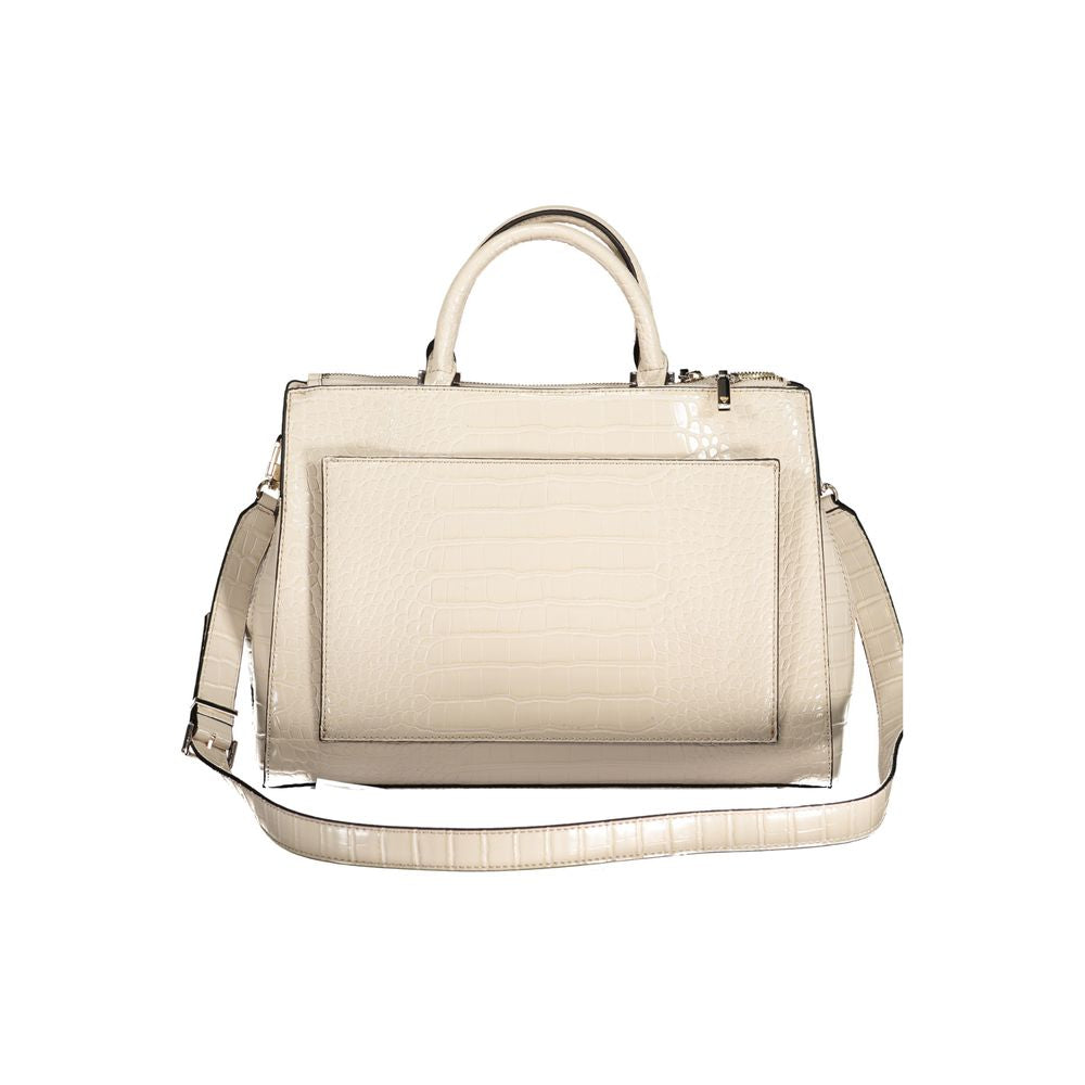 Beige Polyurethane Women Handbag