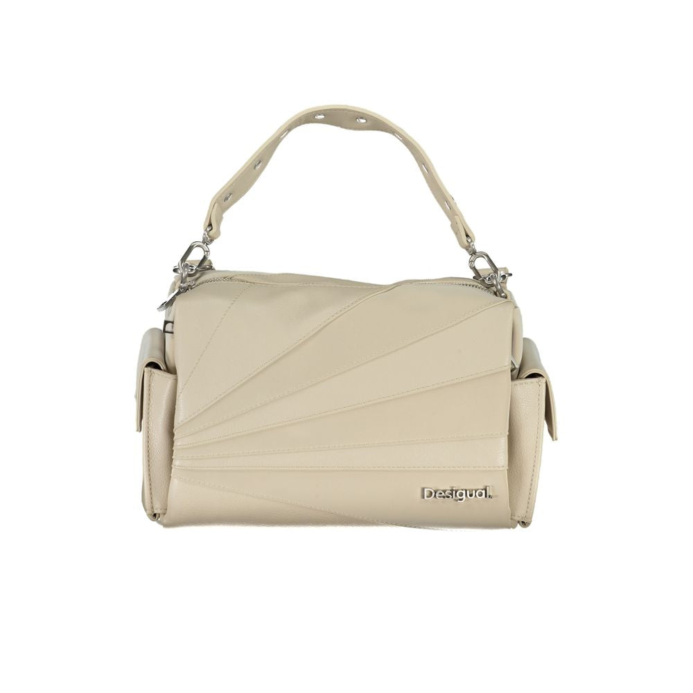Beige Polyurethane Women Handbag