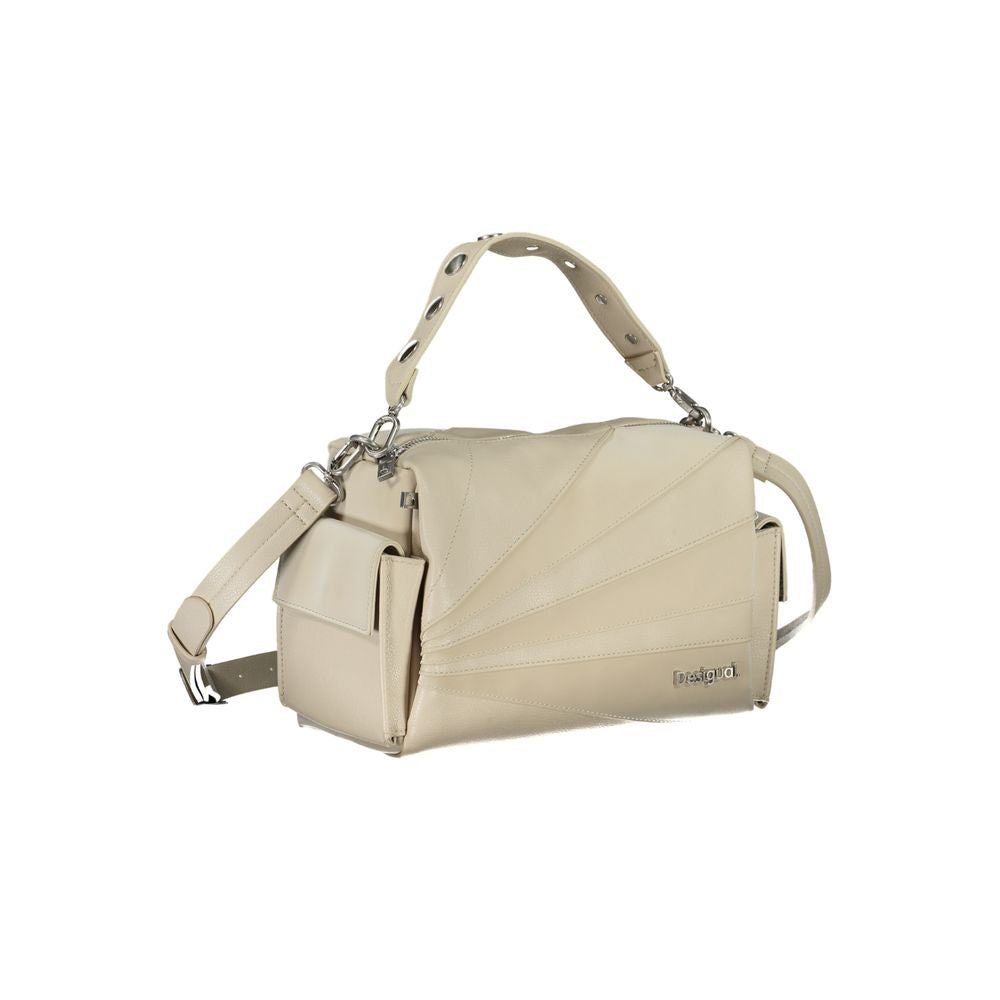Beige Polyurethane Women Handbag
